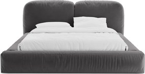 Pat matrimonial gri tapițat cu spațiu de depozitare cu somieră 160x200 cm Martina – Micadoni