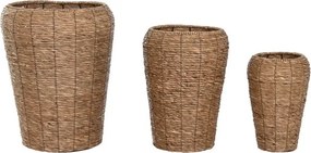 Set 3 suporturi pentru ghivece din fibră naturală și metal, pentru interior și exterior, finisaj natural, „Malawi”