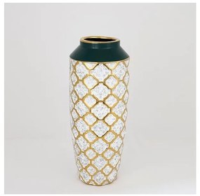 Vază ceramică 31x12,5 cm alb/auriu/verde