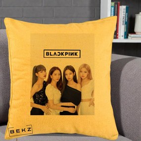 Perna Personalizata K-pop BLACKPINK Foto Grup-Negru, 40x40 cm, Galben, Husa Detasabila, Perna Inclusa, BEKZ®