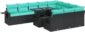 vidaXL Set canapele grădină cu perne 11 piese, negru, poliratan/acacia