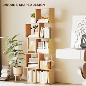 HOMCOM Librărie modernă și asimetrică cu 5 niveluri din bambus, 62.5 x 23 x 165 cm, lemn | Aosom Romania