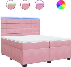 vidaXL Pat box spring cu saltea, roz, 200x200 cm, catifea