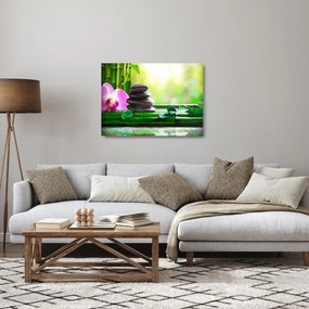 Tablou pe sticlă cu pietre pentru masaj și orhidee (70x50 cm)