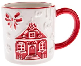 Cană albă din ceramică cu model de Crăciun Christmas cottage – Dakls