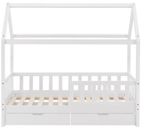Patut Marli 90 x 200 cm cu 2 sertare si grilaj cu lamele - alb