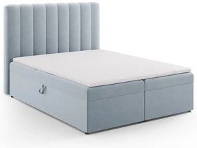 Pat boxspring albastru deschis cu spațiu de depozitare 160x200 cm Gina – Milo Casa