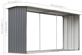 Sopron depozitare lemne, otel galvanizat, 330x92x153 cm, gri Gri