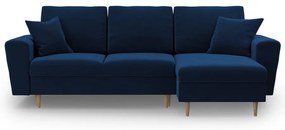 Colțar albastru extensibil, cu spațiu de depozitare cu tapițerie din catifea Kyoto – Cosmopolitan Design