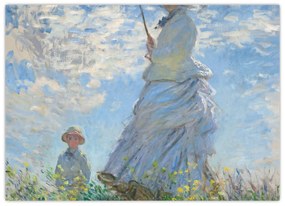 Tablou pe sticlă - Claude Monet, Woman with a Parasol - Madame Monet and Her Son, reproducere (70x50 cm)