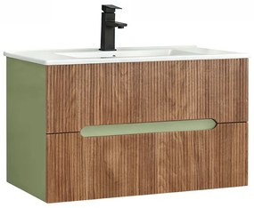 Trent 80 mobilă de baie inferioară cu chiuvetă ceramică (2 sertare) verde fistic - stejar apus de soare