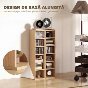 HOMCOM Set de 2 Mobili Suport CD cu Polițe Reglabile, Raft pentru 204 CD-uri Compact, Mobilier cu 12 Compartimente, pentru Living, Dormitor, Birou, 21x22,5x88,5cm, Culoare Lemn | Aosom Romania