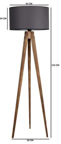 Lampadar negru/maro cu abajur textil (înălțime 153 cm) Tripod – Opviq lights