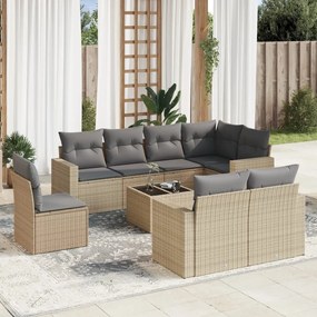 vidaXL Set canapele de grădină, 9 piese, cu perne, bej, poliratan