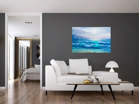 Tablou - Pictură în ulei de mare cu pescăruși (90x60 cm)