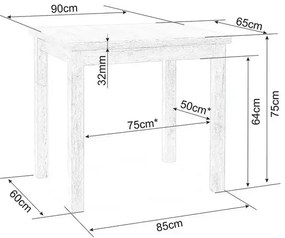 Masă de bucătărie Adam 90 x 65 cm, alb