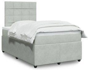 vidaXL Pat continental cu saltea, gri deschis, 120x200 cm, catifea