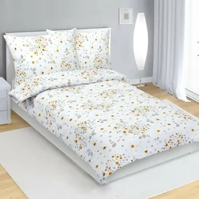 Lenjerie de pat creponată Bellatex Flori gri, galben , 140 x 220 cm, 70 x 90 cm, 140 x 220 cm, 70 x 90 cm