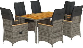 vidaXL Set mobilier de grădină cu perne, 7 piese, gri, poliratan