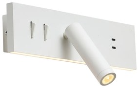 Lampă de perete albă reglabilă cu USB-C incl. LED - Modric