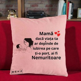 Cadou pentru Mama - Perna Personalizata Mama Nemuritoare Imbratisare Copil, 40x40 cm, Roz, Husa Detasabila, Perna Inclusa, BEKZ®