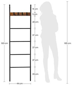 Scara decorativa cu 4 agatatori, PAL melaminat, negru, Vasagle