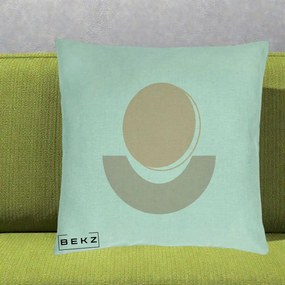 Perna Decorativa Geometric Boho Luna si Disc, 40x40 cm, Verde Menta, Husa Detasabila, Perna Inclusa, BEKZ®