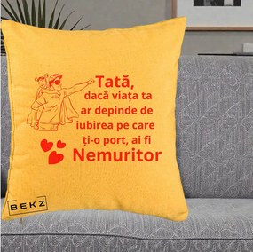 Cadou pentru Tata - Perna Personalizata Tata Nemuritor cu Fetita, 40x40 cm, Galben, Husa Detasabila, Perna Inclusa, BEKZ®