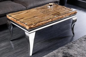 Masuta de cafea, Lemn de Tec, Sticla, Otel Crom, MODERN BAROCK BARRACUDA 100cm