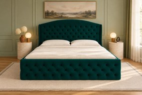 Pat tapițat Lunara Deluxe 120×200 cm, verde, cu ladă de depozitare