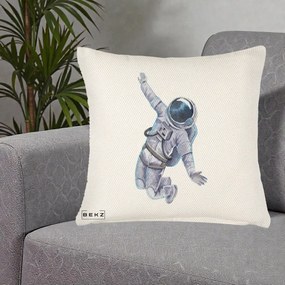 Perna Decorativa Astronaut Acuarela Zbor, 40x40 cm, Crem Reliefat, Husa Detasabila, Perna Inclusa, BEKZ®