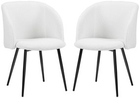 HOMCOM Set de 2 scaune de dining cu spătar din material textil cu efect de lână buclată picioroane din oțel 55 x 62 x 80 cm alb negru | Aosom Romania