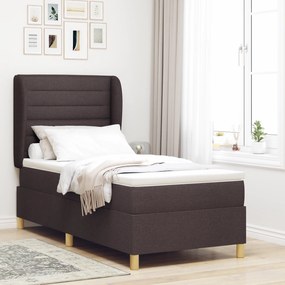 vidaXL Pat box spring cu saltea, maro închis, 100x200 cm, textil