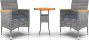 vidaXL Set mobilier de grădină, 3 piese, gri, poliratan