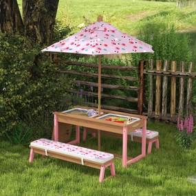 AIYAPLAY Masă de picnic pentru copii cu bănci, perne, umbrelă pliabilă, cutii de depozitare detașabile, model flamingo, roz | Aosom Romania