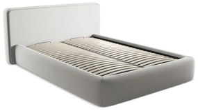 Pat matrimonial gri deschis tapițat cu spațiu de depozitare cu somieră 140x200 cm Kiana – Makamii