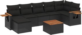 vidaXL Set mobilier de grădină cu perne, 8 piese, negru, poliratan
