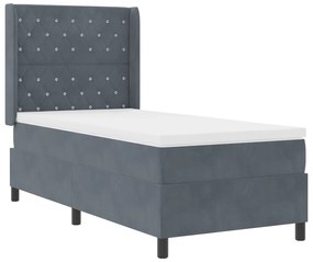 vidaXL Pat box spring cu saltea, gri închis, 90x190 cm, catifea