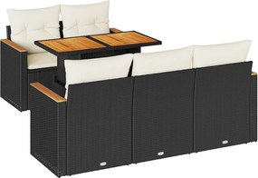 vidaXL Set mobilier grădină perne 6 piese negru poliratan/lemn acacia