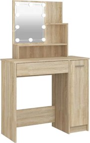 vidaXL Masă de toaletă cu LED, stejar sonoma, 86,5x35x136 cm