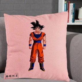 Perna Personalizata Dragon Ball Goku Complet in Gi Portocaliu, 40x40 cm, Roz, Husa Detasabila, Perna Inclusa, BEKZ®