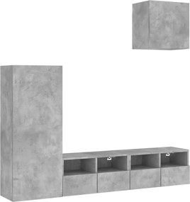 vidaXL Unități TV de perete, 4 piese, gri beton, lemn prelucrat
