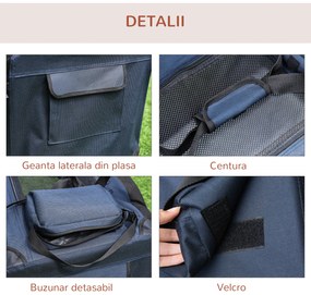 Geanta pentru caini mici cu 3 intrari si perna PawHut, Oxford si metal, albastru 70x51x50 cm | AOSOM RO