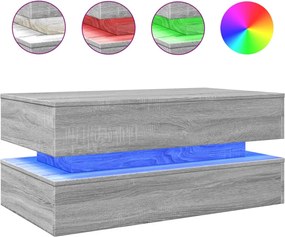 vidaXL Măsuță de cafea cu lumini LED, gri sonoma, 90x50x40 cm