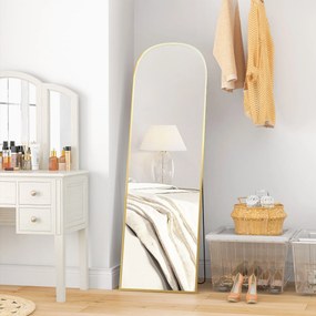 HOMCOM Oglindă de Podea și Perete cu Suport Pliabil, 50x161.5cm, Auriu | Aosom Romania