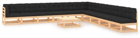 Set mobilier de gradina cu perne antracit 11 piese lemn de pin Maro si negru, 1, Da