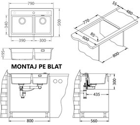 Set chiuveta bucatarie compozit Atrox 50 gri, baterie bucatarie Kati gri si accesorii Gri