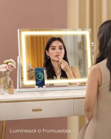 Oglindă cosmetică DAHLIA cu iluminare LED, 10x62,5x45,8 cm, alb SongmicsHome