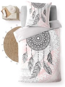 Lenjerie de pat albă/roz din bumbac pentru pat de o persoană 140x200 cm Namaste – douceur d'intérieur