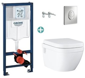 Set rezervor Grohe Rapid SL cu clapeta Skate Air crom si vas wc Grohe Euro Ceramic Rimless prindere la vedere capac soft close